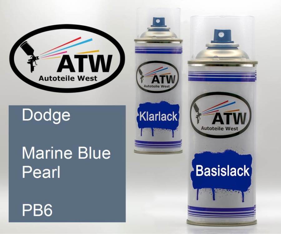 Dodge, Marine Blue Pearl, PB6: 400ml Sprühdose + 400ml Klarlack - Set, von ATW Autoteile West.